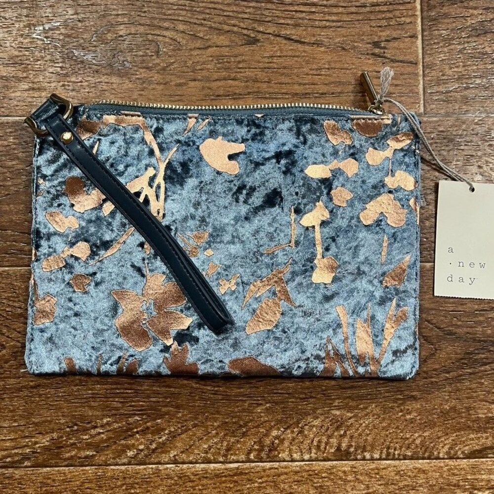 Cosmetic Bag A New Day Y2K Cottage Core Wristlet Metalic Velvet Floral
